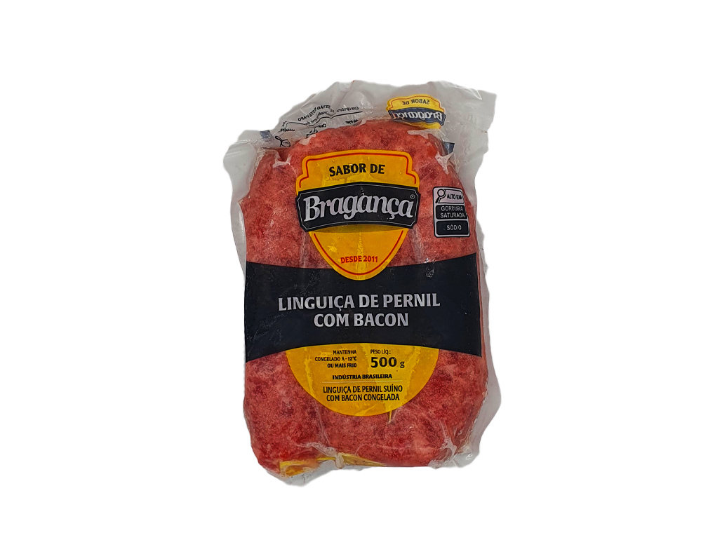 LINGUIÇA SUÍNA CONGELADA COM BACON SABOR DE BRAGANÇA 500 G (CX 10 PCT)